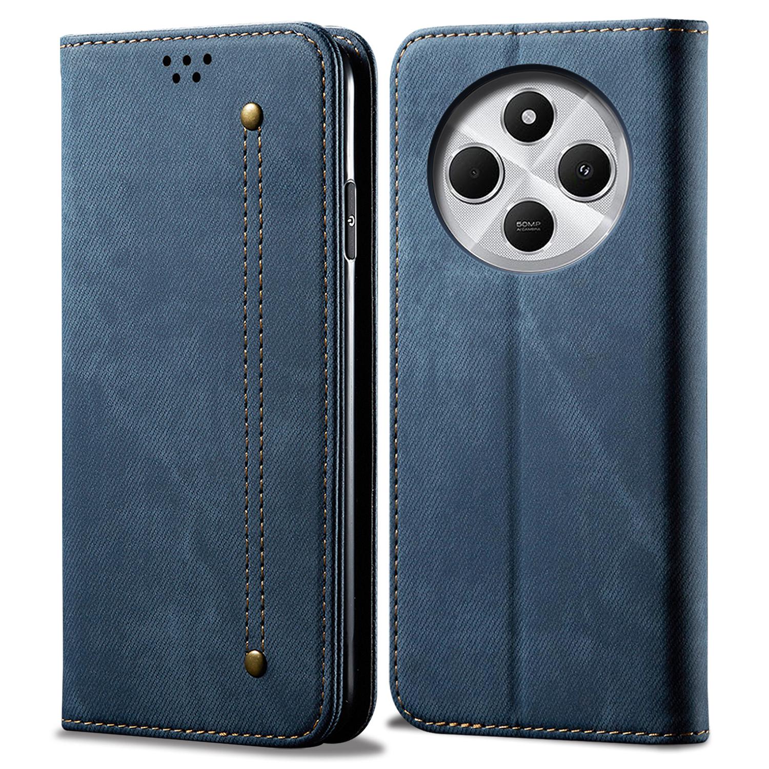 

Чехол для Xiaomi Poco C75 4G/Redmi 14R 5G/14C 4G, текстура джинсовой ткани, защита от царапин, кожаная подставка, чехол для телефона D