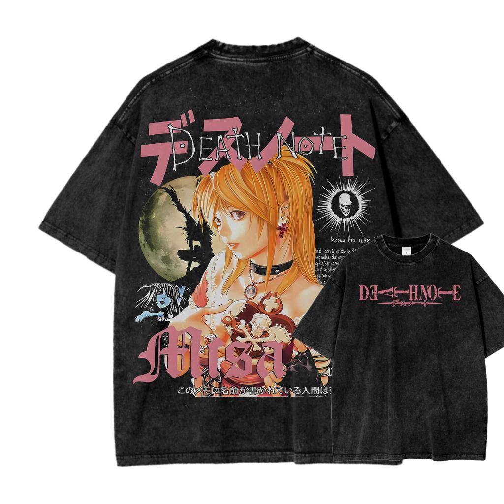Anime Πλυμένο Oversized Death Note Γραφικό Ανδρικό Γυναικείο T Shirt Ρετρό Streetwear Βαμβακερό Κοντομάνικο Ρούχο Καθημερινό Φαρδύ Γυναικείο Ανδρικό Ρούχο