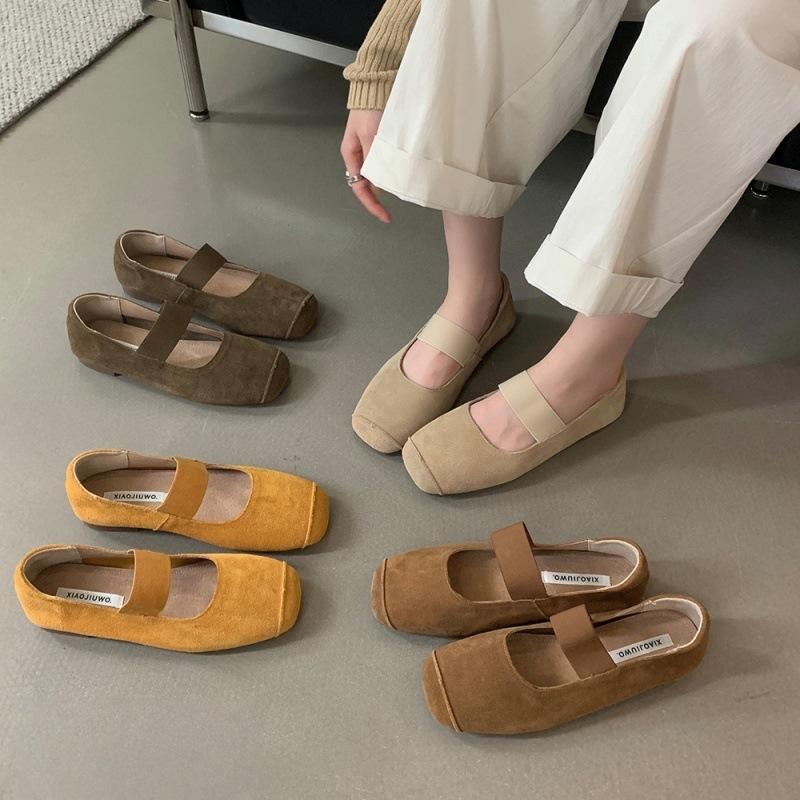 Main Push Version! Ballet Soft Leather Round Head Shallow Mouth Single Shoes Women's Autumn New Retro Elastic Band Flat-soled Beanie Shoes
