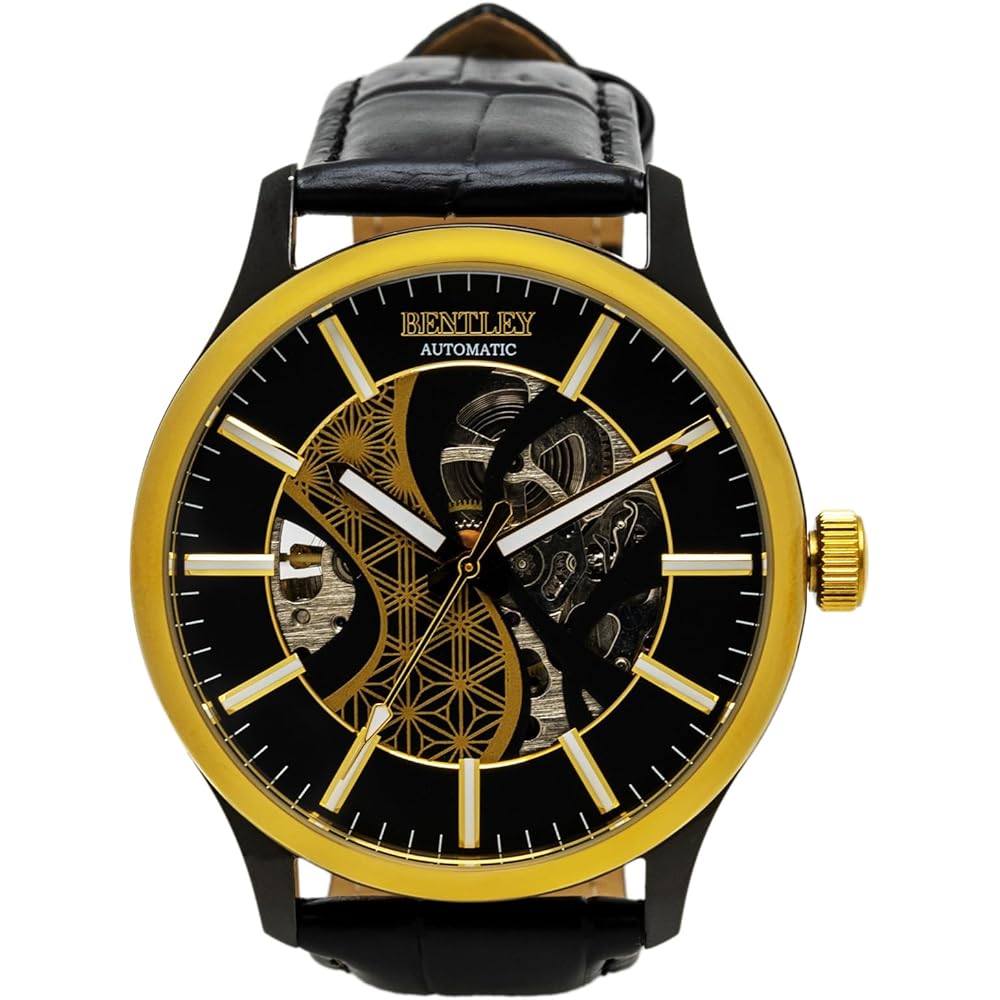 

CREPHA Men s Analogue Automatic Watch with Leather Strap, Bentley Gold, BT-AM320-GD