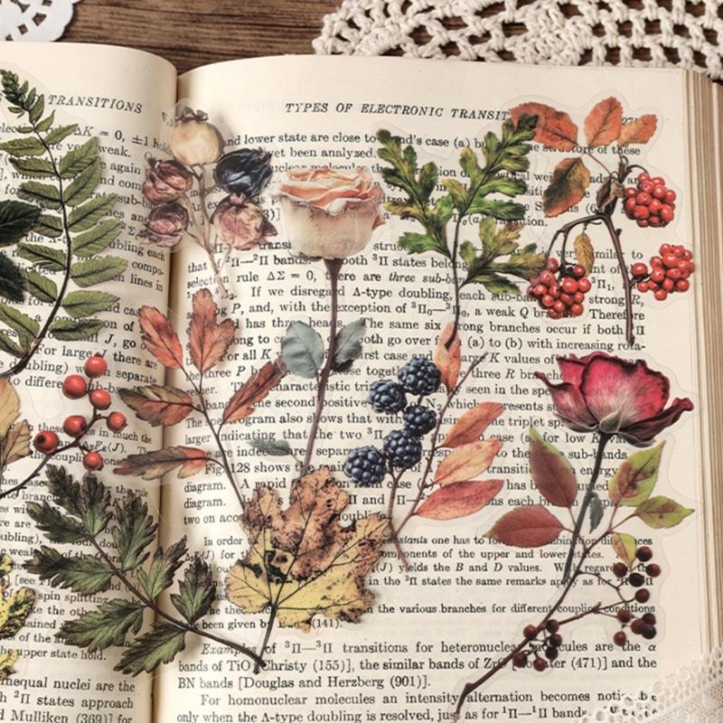 Plant Leaf Flower Themed Sticker Adheisve PET Sticker for Scrapbooking Journal Planner Phone Case Photo Album