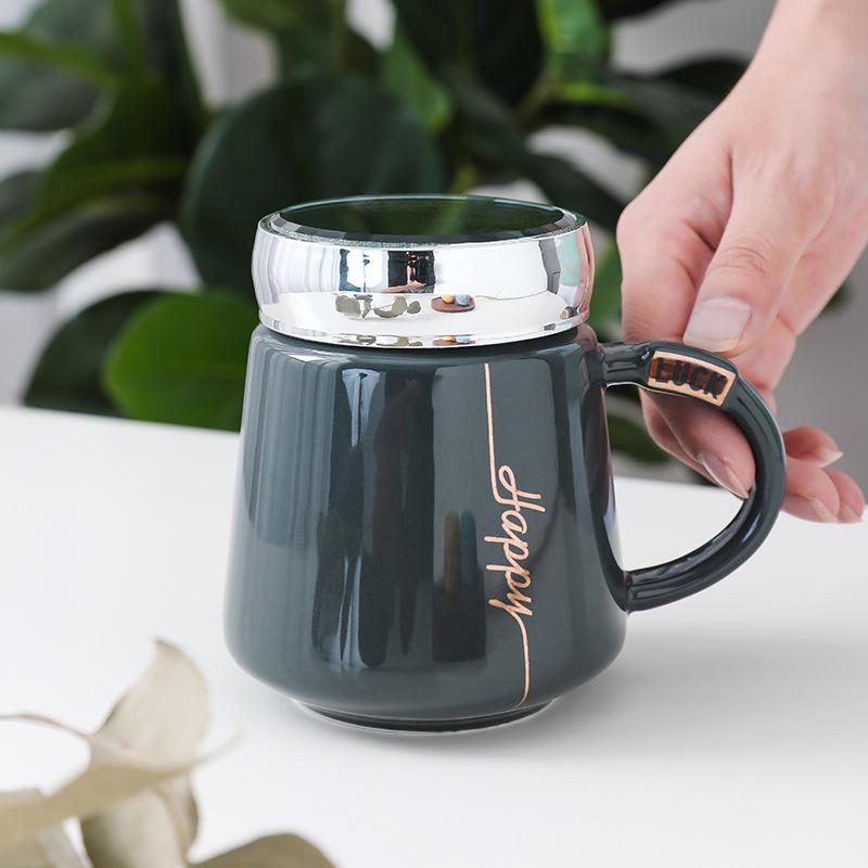 New Creative Mirror Cup, Mirror Cover Office Handle Ceramic Water Cup Activity Gift Mug with Lid