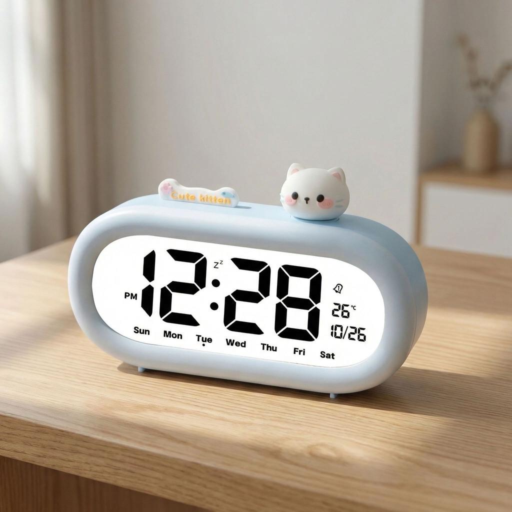Cartoon Oval Clock Student Bedroom Bedside Alarm Clock Luminous Multifunction Electronic Clock Temperature Date Display Alarm Clock