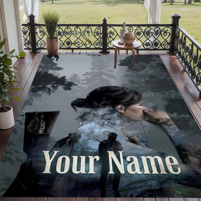 Custom Name The Last of Us Joel Ellie Crystal Velvet Floor Rug Personalized Text Soft Carpet Home Decor