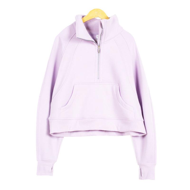 Embroidery LULU High-Neck Scuba Hoodie for Women - Half Zip, Loose Fit, Plus Velvet, Long Sleeve, Sports Fitness Jacket XL