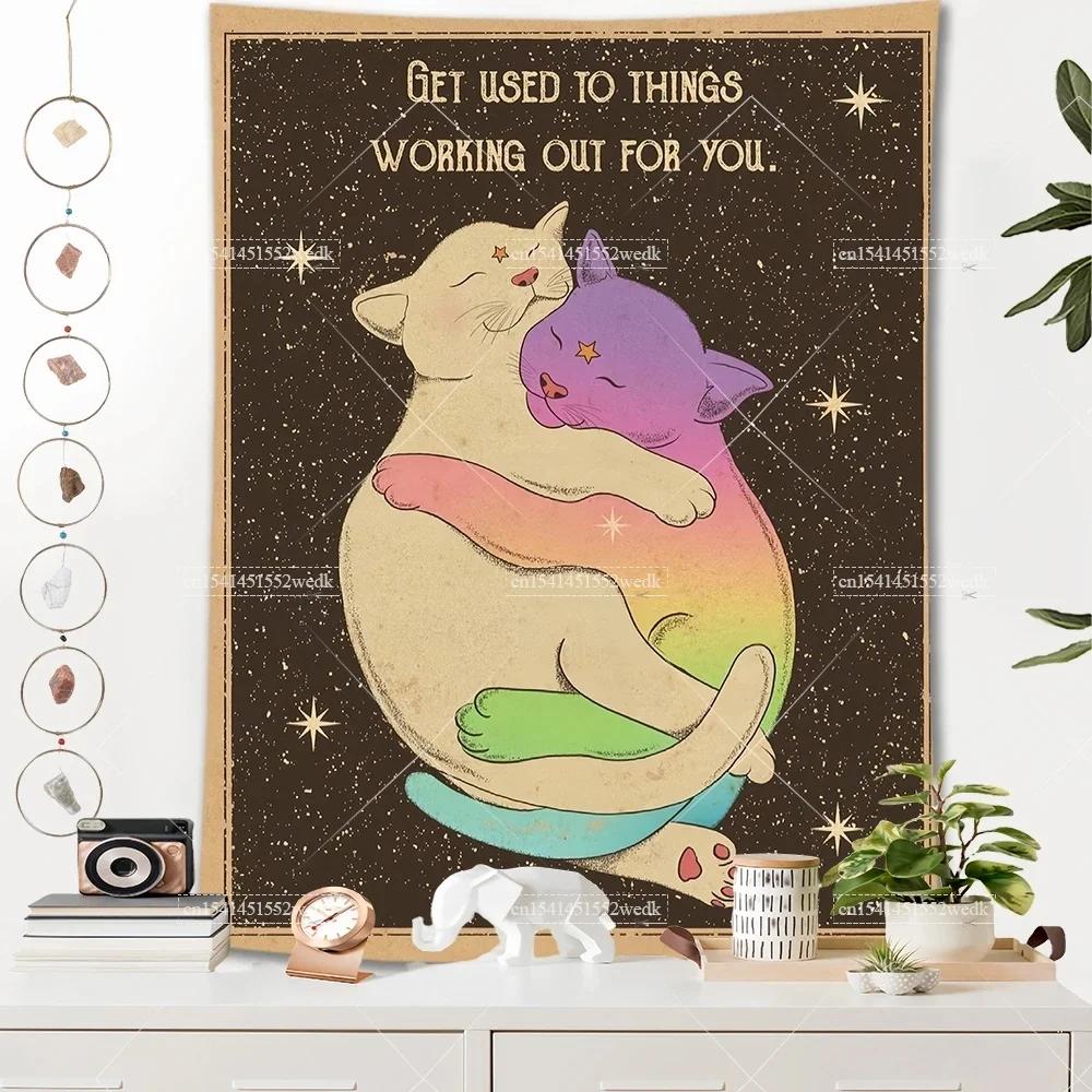 VIKAMA Bohemian Tarot CatThemed Room Decor Tapestry Sun and Moon Tarot Tapestry Home Room Wall Decor