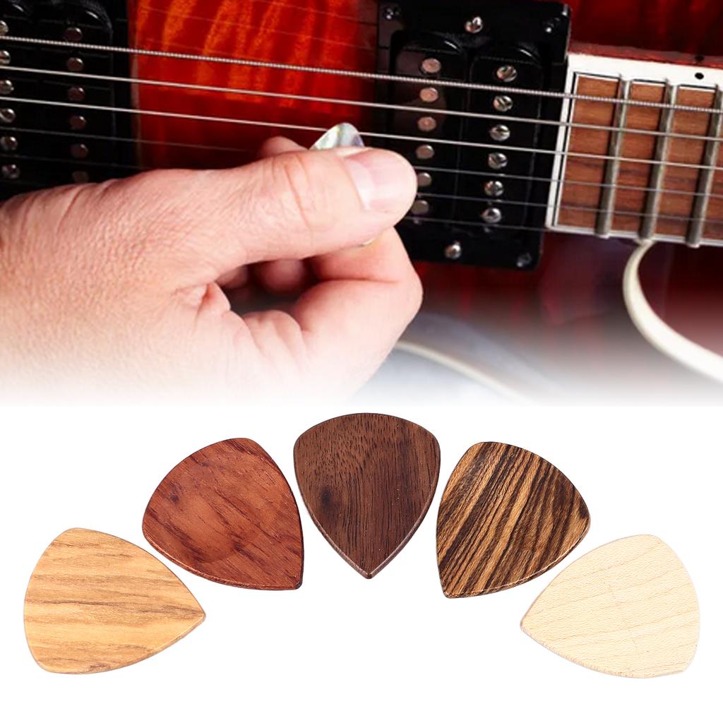 Guitar Picks Box Wooden Case Portable Holder Storage Container Solid Wood Accessories 1 Box with 5 Picks