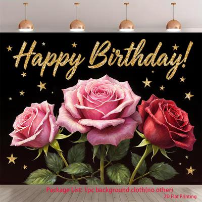 2D Happy Birthday Rose Backdrop for Girls Women Birthday Party Decoration