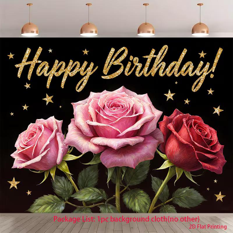 

2D Happy Birthday Rose Backdrop for Girls Women Birthday Party Decoration 47.2x31.5inch/120*80cm
