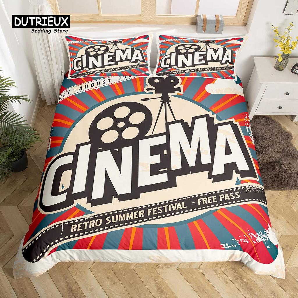 Popcorn Duvet Cover Movie Theater Food Bedding Set Microfiber Cinema Poster Comforter Cover Twin Full For Kids Teens Room Decor
