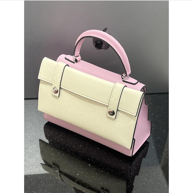 

26 New Genuine Leather Women s Bag 20CM Palm Pattern Color Blocked Robot Doll Mosaic Cross Border 20x13x7cm рожевий