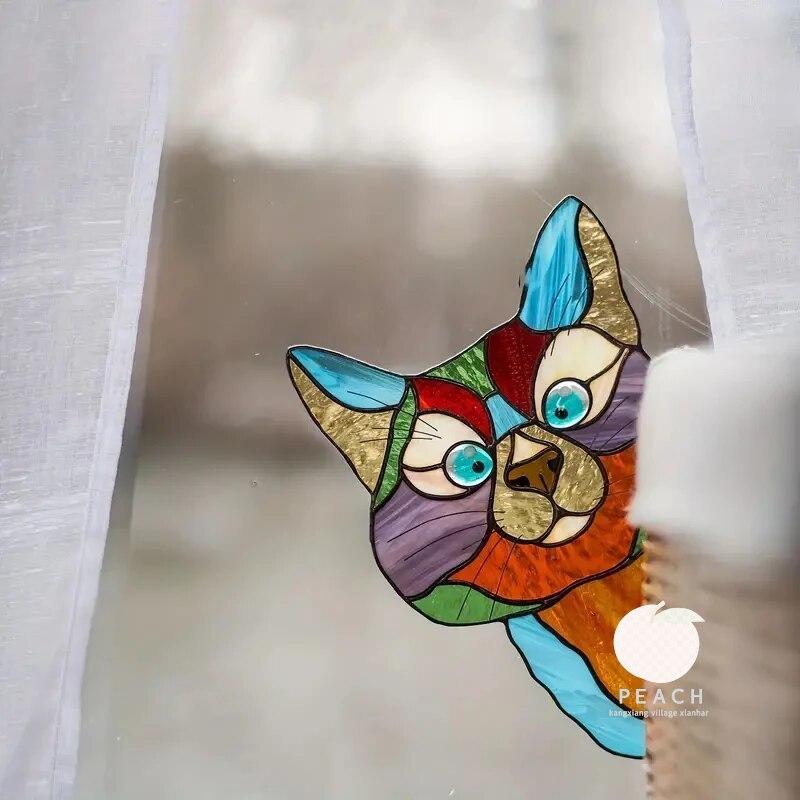 Cat Peeping Glass Window Self-adhesive Stickers, Waterproof Moisture-proof Glass Film, Bedroom Living Room Car Window Decoration