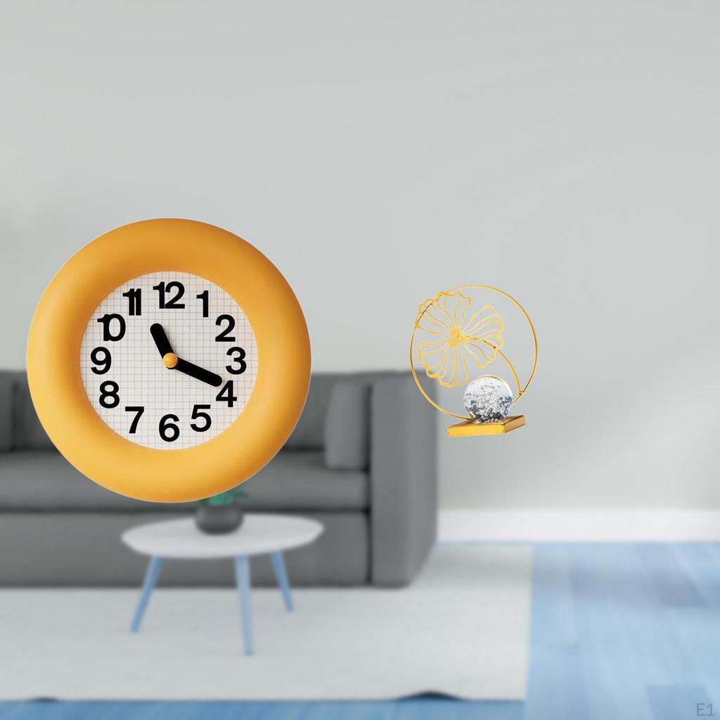 Silent Contemporary Wall Clock And Statue Iron Figurine Ornament for Kitchen Dining Room Bedroom