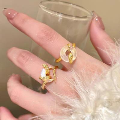 Snake Wrapped Ring Adjustable Opening Ring Moon Decor Golden Alloy Retro Style