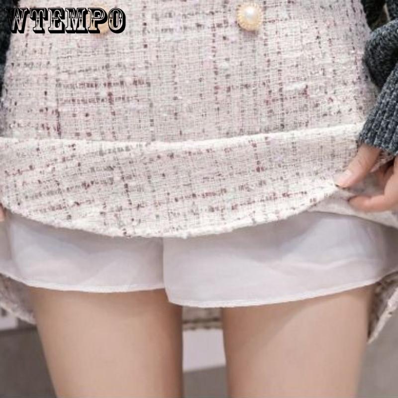Temperament Celebrity Small Incense Wind Ruffle Double-breasted Tweed Half-body Skirt Female Elegant High Waist A Line Short Skirt