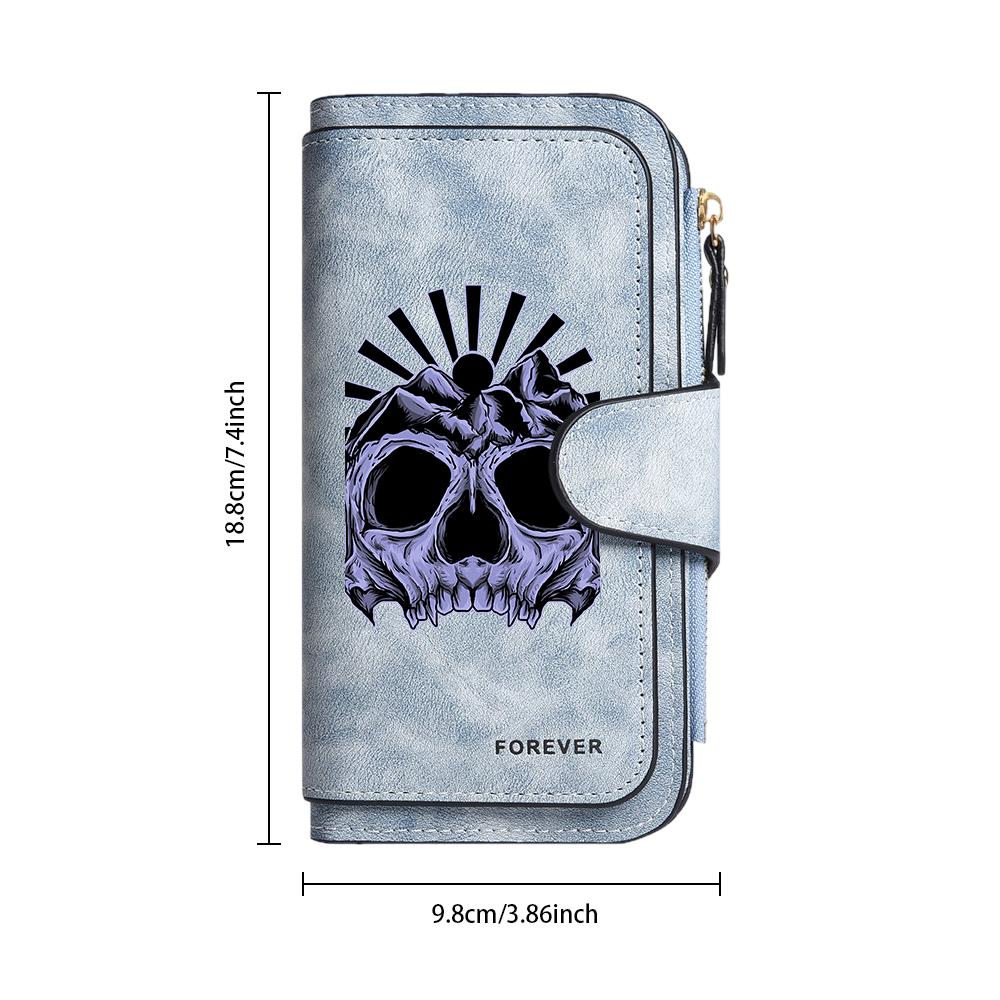 Gothic Skull Pattern Long Wallet Durable Card Storage Purse Fashion Cool Daily Carry Pouch