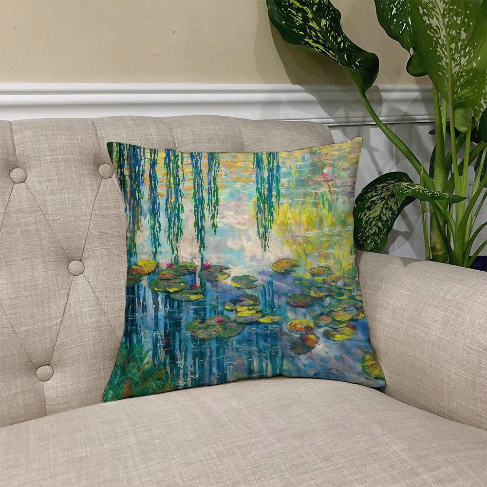 Kunst Seerosen C-Claude M-Monet Kissenbezug Quadratischer Sofakissenbezug Lässiger Hautfreundlicher Bequemer Kissenbezug