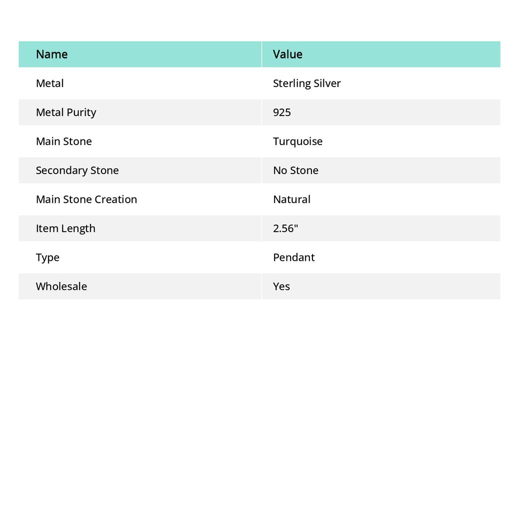 Přírodní měděný modrý tyrkys drahokam 925 Sterlingové stříbro přívěsek 2,56" b2z57