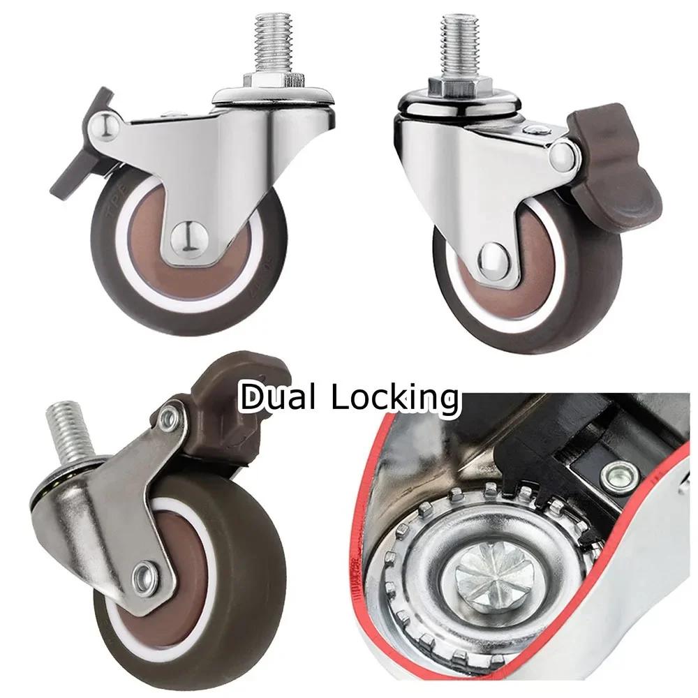4PCS New 1.5" / 2" Wheel Threaded Stem Swivel Casters TPE Rubber Brakes Furniture Castor M10 M8 Rubber Castor for Baby Bed