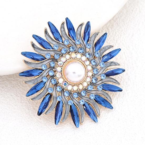 Rhinestone Floral Badge Retro Sunflower Brooch Pin, Lapel Pin with Faux Pearl Pearl, Metal Flower for Women, Clothing Accessories Women