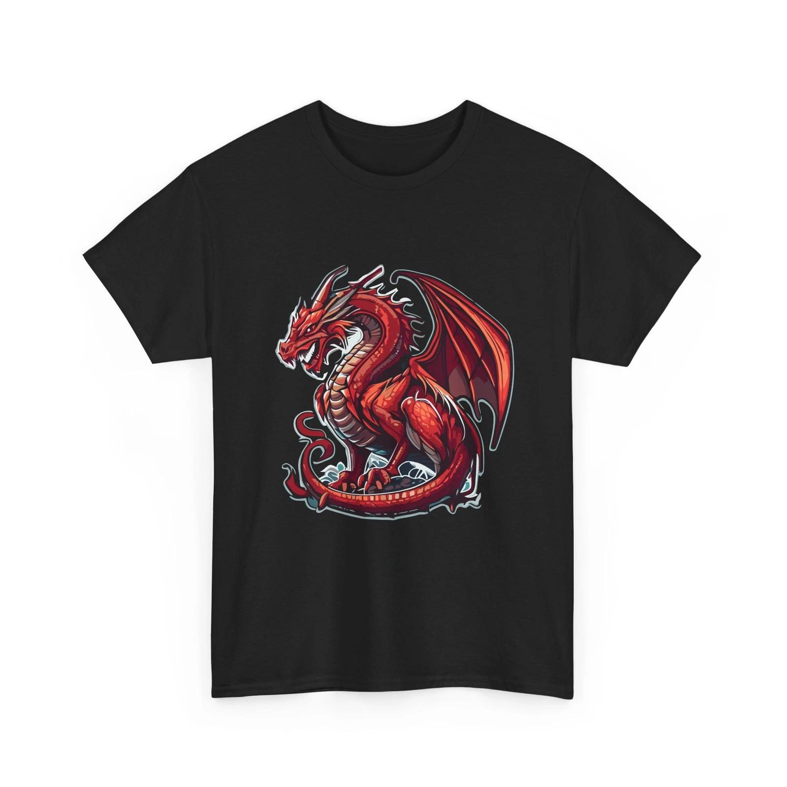 Red Dragon T-Shirt Fantasy Dragon Graphic Tee 100% Cotton M