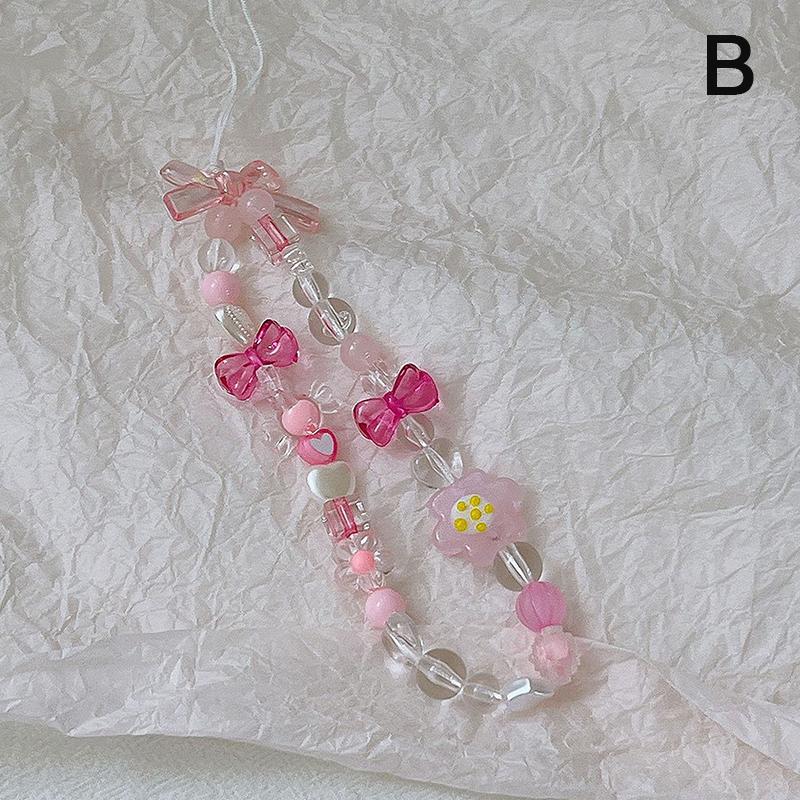 Telefoonkoordje met schattige aardbeibloemkralen, bedeltje met knoop, sleutelhanger voor mobiele telefoon, tas, camera, telefoonhoesje, hanger