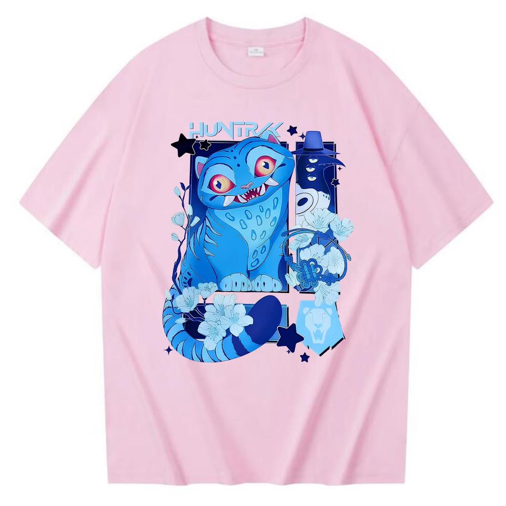 Summer KPop Demon Hunters Derpy Tiger Movie Print Men’s Cotton T-shirt Short Sleeve O-neck Tees Casual Oversized Unisex Tops