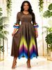 Miyake Plus Size Elegant Gradient Pleated Dress for Women - European & African Style
