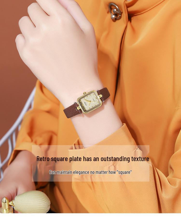 Gedi Women's Retro Minimalist Square Watch with Leather Strap - New Waterproof Quartz Design