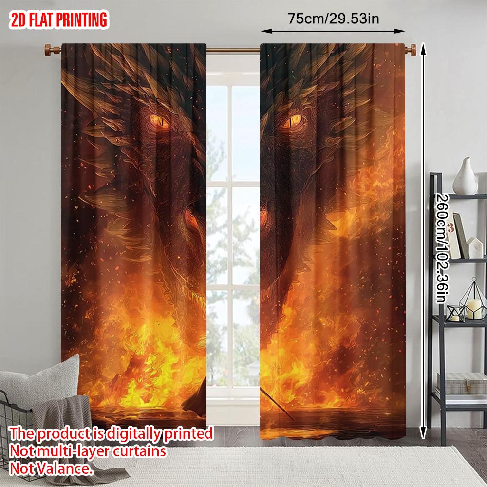 2pcs   plane printing Light Filtering Curtains Dragon and Knight Polyester Fabric (without rod) Room Decor Use for Living Room