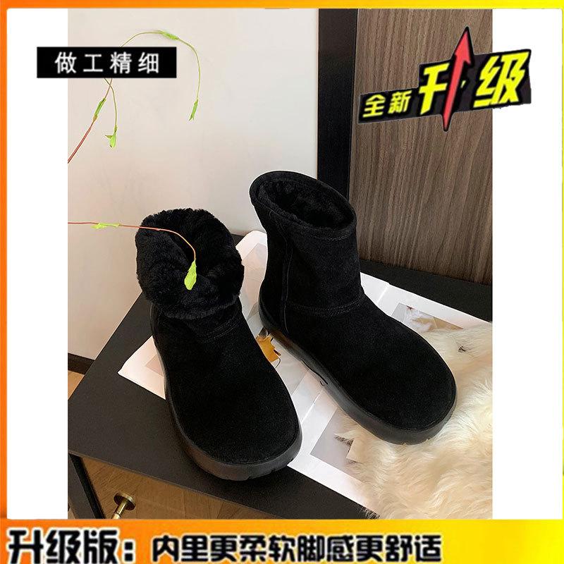 Leather Snow Boots Women's New Winter Velvet Lamb Wool Cotton Shoes Medium Tube Thick-soled Versatile Martin Boots