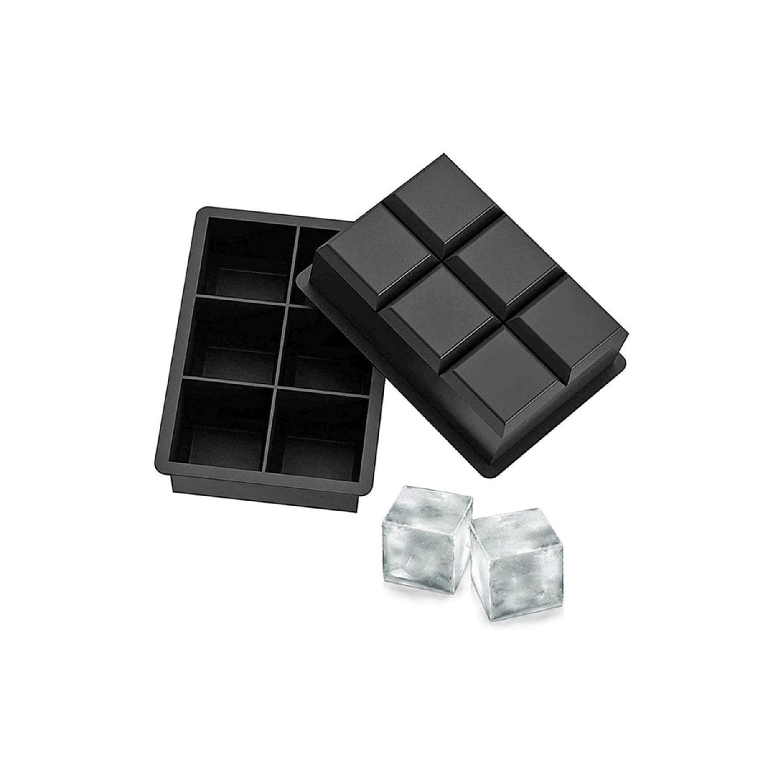 

Large Size 6 Compartment Silicone Ice Mold - 6-piece Black Silicone Square Icebox