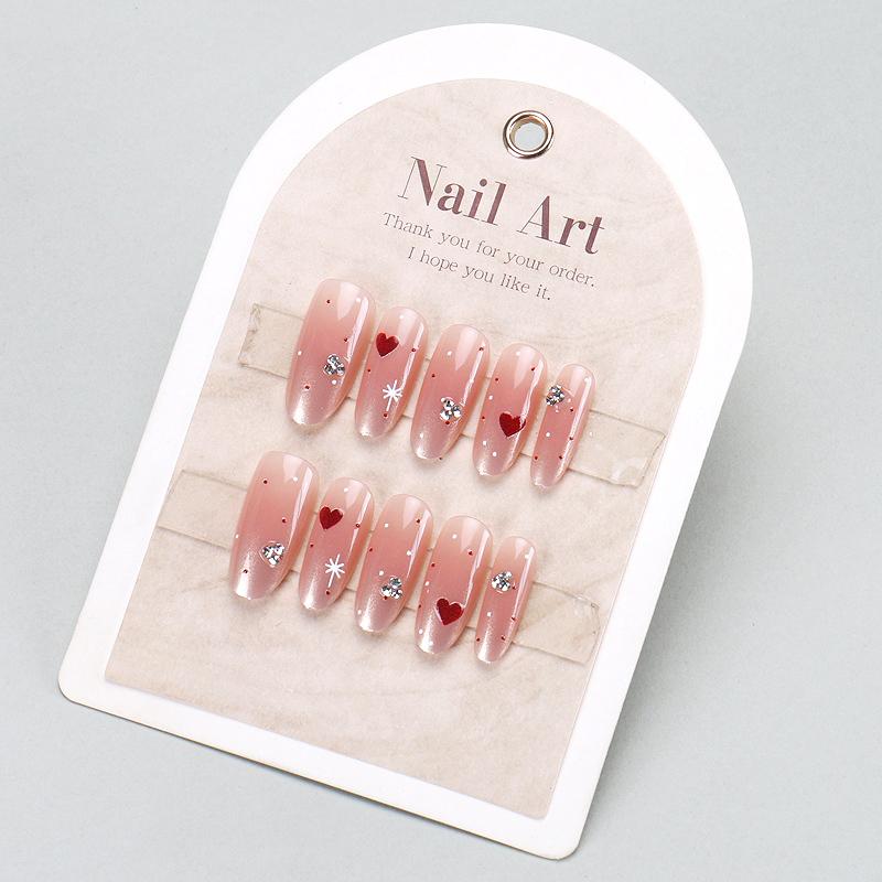 30Pcs Full Cover Removable Sparkling Rhinestone Reusable False Nails Elegant French Style Press On Nails Nail Art