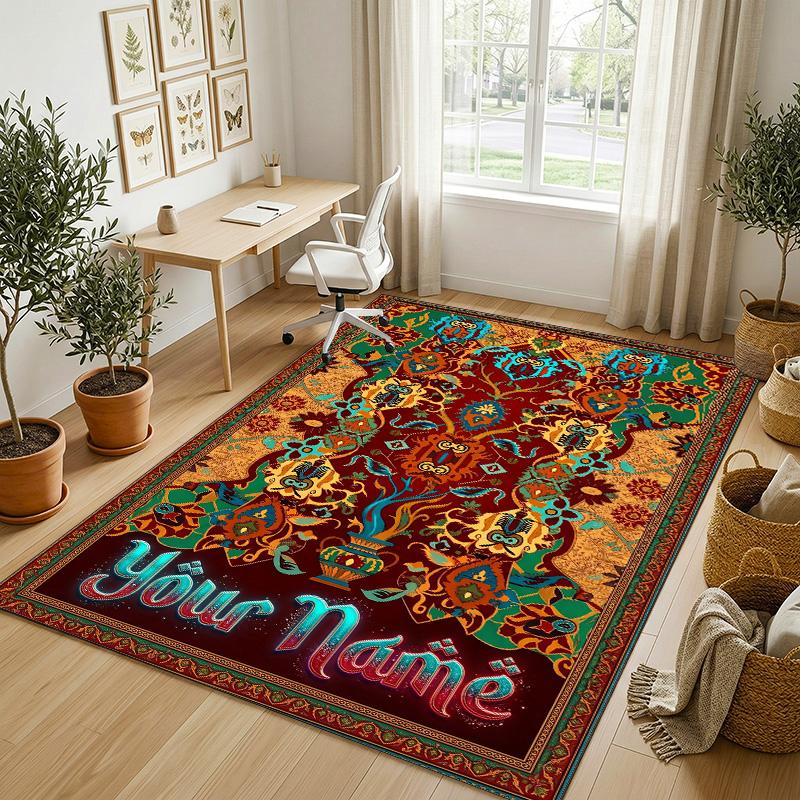 Decorative Artwork Theme Crystal Velvet Rug Personalized Custom Name Text Soft Floor Mat Home Decor