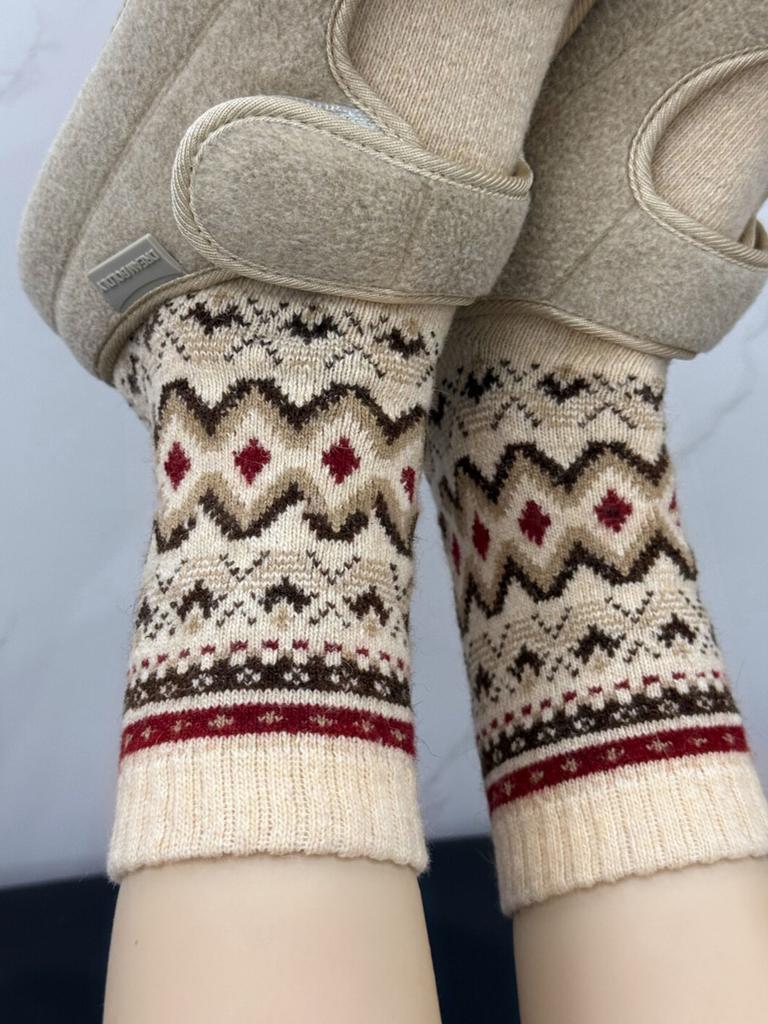 Fleece Wool Socks Warm Fleece Thickened Upgraded Style Second-Generation Retro National Warm Mid-Tube