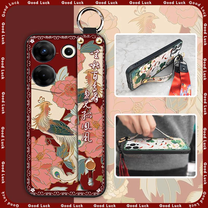 For Mom Chinese Style Phone Case For Tecno Camon20 Pro 5G/CK8n Fashion Wrist Strap Soft Case Phone Holder Dirt-resistant