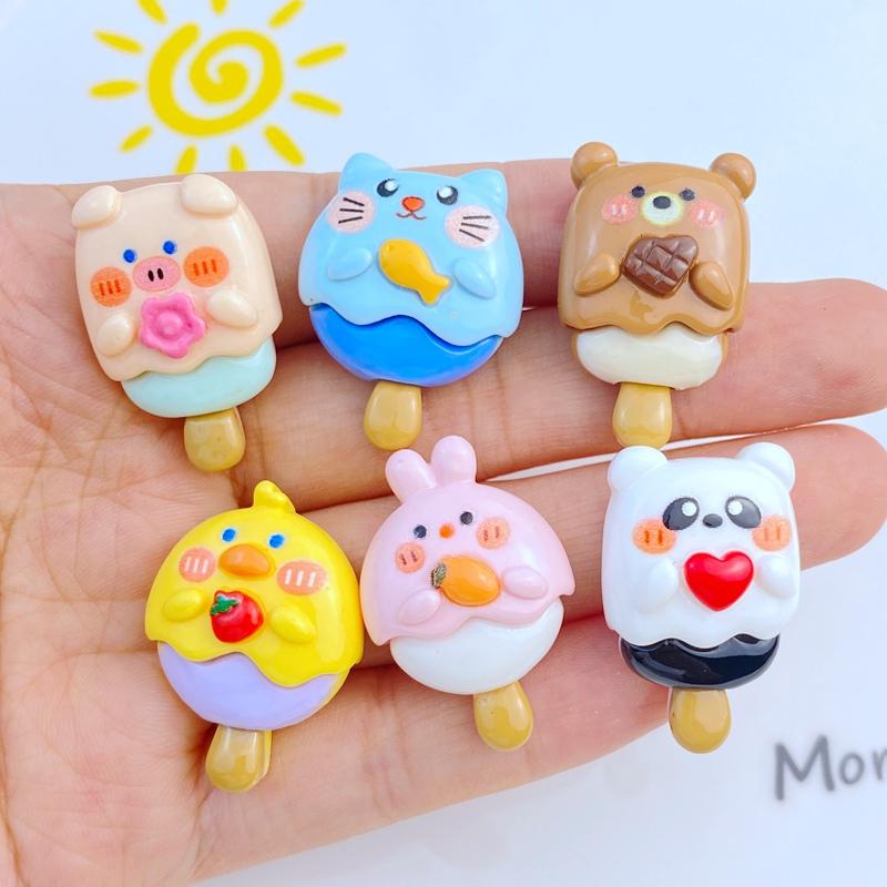 10Pcs New Cute Resin Cartoon Cat Bear Rabbit Pig Lollipop Flat Back Parts Embellishments For Hair Bows