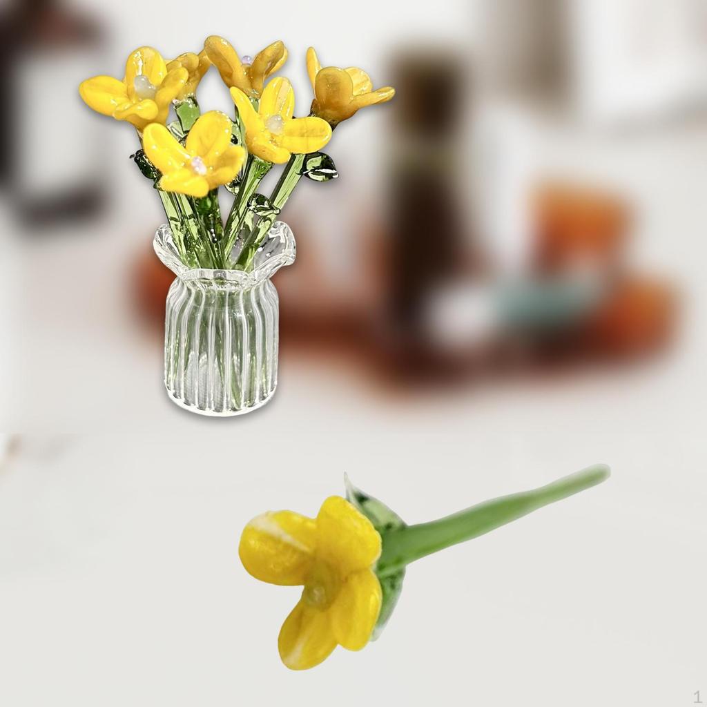 Mini Glass Flower Artificial Crafts Decorative Ornament Decoration for Mom Wife Mother's Day