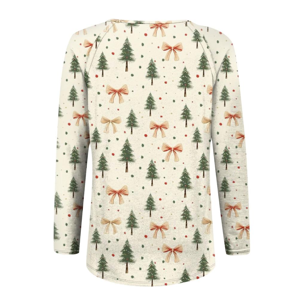 Blusa informal de cuello en V y manga larga con estampado gráfico vintage para mujer