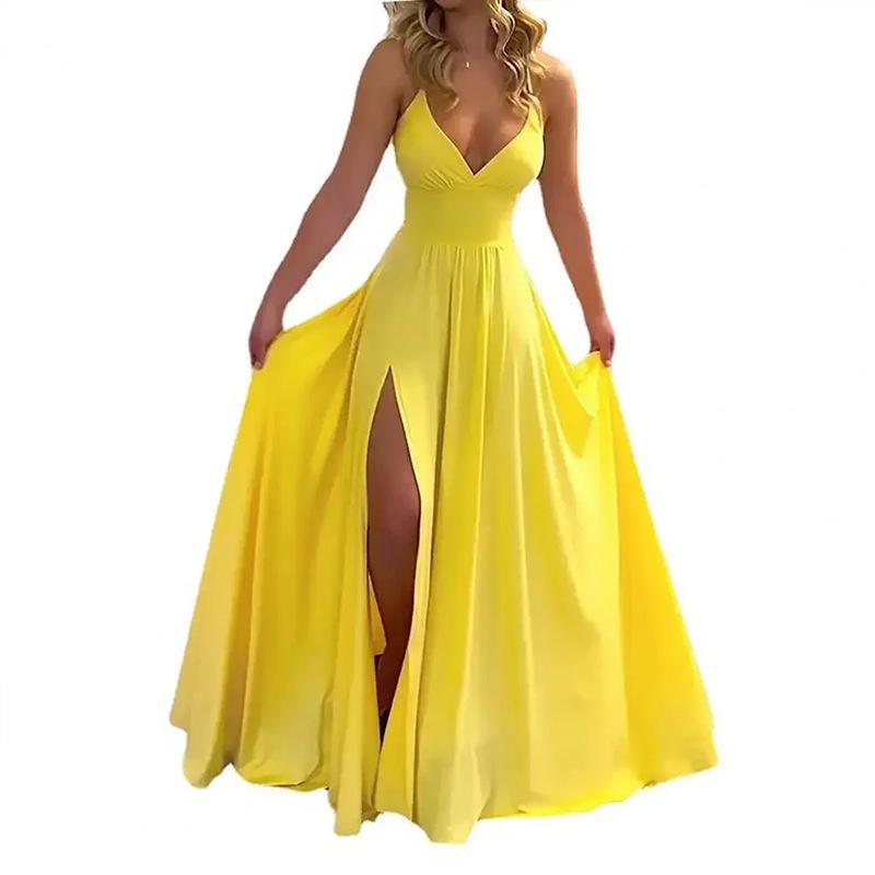 2026 Spring European American Women's Sexy Spaghetti Strap Ruffle Hem Dress