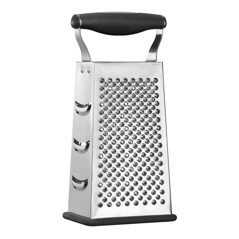 Non-Handled Box Grater Stainless Steel Kitchen Tool Fine Coarse Grating Slicing Dishwasher Safe Soft-Grip Non-Slip Base