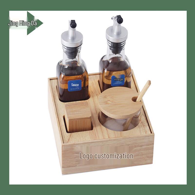 Tabletop Condiment Set with Wooden Base