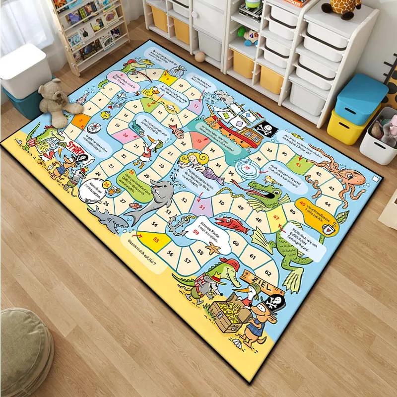 Cartoon Snake and Ladder Board Game Pattern Living Room Bedroom Carpet Bedside Bathroom Floor Mat 15 Sizes Kid's Room Play Mats