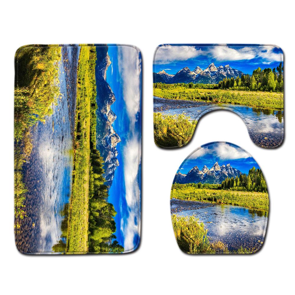 Landscape Bathroom Floor Mat Toilet Three-Piece Set
