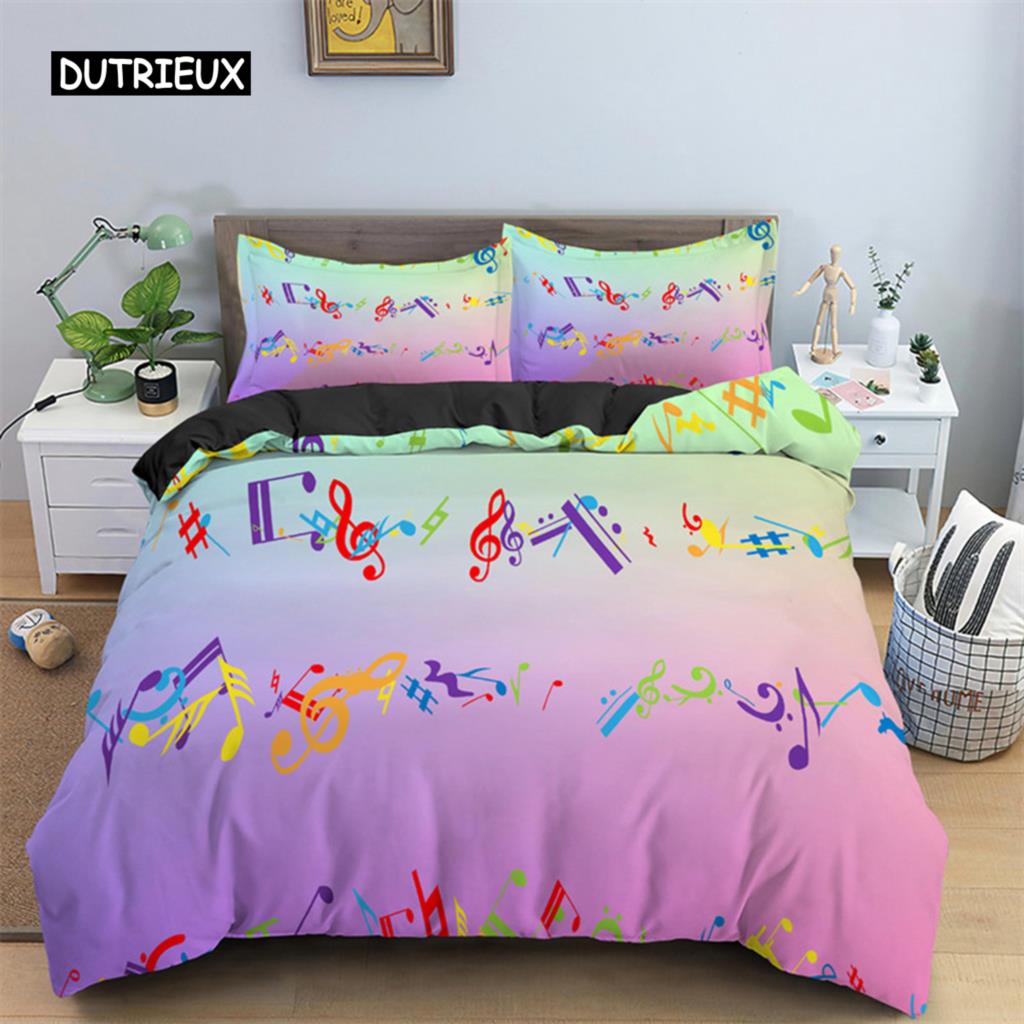 Musik Thema Bettbezug Mikrofaser Musiksymbole Bettdeckenbezug Geigen Klavier Muster Bettwäsche Set Twin King Single Queen Größe