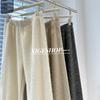 Women's Thickened Off-White Wool Wide-Leg Pants - Autumn/Winter, Loose Fit, Straight Cut