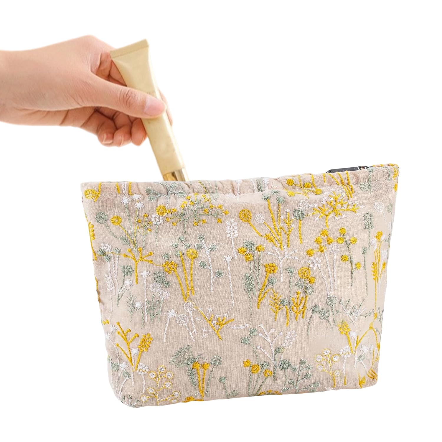 

TVETE Makeup Cute Floral Embroidered Zipper Canvas Large Large Makeup Toiletry for Cosmetics and Small Items Women s Pouch, Bag, Closure, Lining,