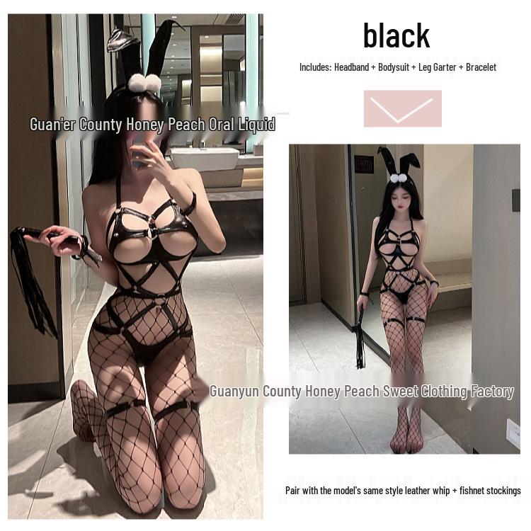 Red Patent Leather Bunny Girl Costume - Sexy Cutout One-Piece Lingerie Set for Christmas & New Year Role Play