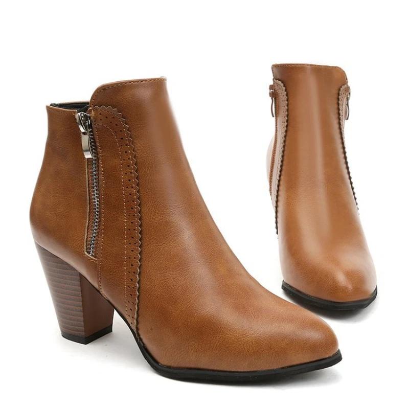 New Autumn Ladies Boot Coarse Heeled Outdoor Nonslip Shoe Retro Zipper Fashion Boots Comfort Casual Women's Shoes Botas