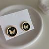 Matte Gold Butterfly Wing Drop Earrings With Black Enamel Irregular Round Statement Jewelry Gift For Women